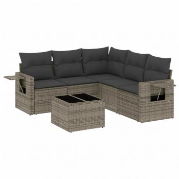 6-tlg. Garten-Sofagarnitur mit Kissen Grau Poly Rattan