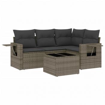 5-tlg. Garten-Sofagarnitur mit Kissen Grau Poly Rattan