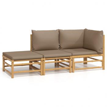 ARDEBO.de - 3-tlg. Garten-Lounge-Set mit Taupe Kissen Bambus