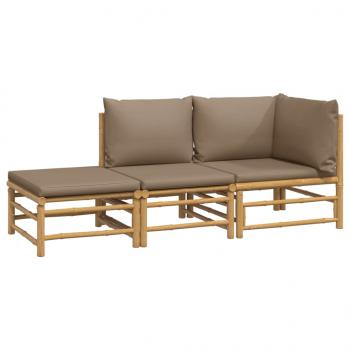 3-tlg. Garten-Lounge-Set mit Taupe Kissen Bambus