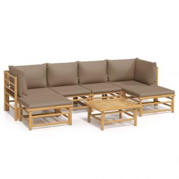 ARDEBO.de - 7-tlg. Garten-Lounge-Set mit Taupe Kissen Bambus