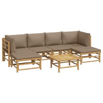 7-tlg. Garten-Lounge-Set mit Taupe Kissen Bambus