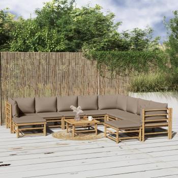 ARDEBO.de - 11-tlg. Garten-Lounge-Set mit Kissen Taupe Bambus