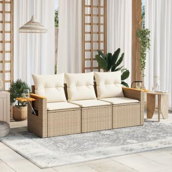 ARDEBO.de - 3-tlg. Garten-Sofagarnitur mit Kissen Beige Poly Rattan