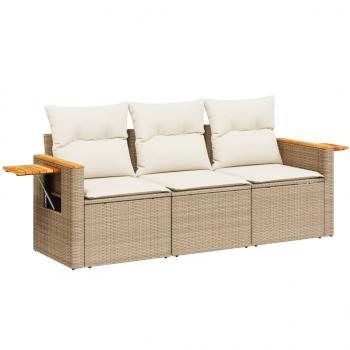 3-tlg. Garten-Sofagarnitur mit Kissen Beige Poly Rattan