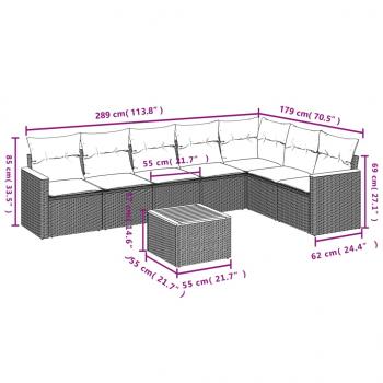 8-tlg. Garten-Sofagarnitur mit Kissen Grau Poly Rattan