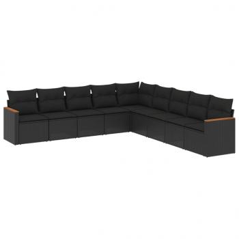 ARDEBO.de - 9-tlg. Garten-Sofagarnitur mit Kissen Schwarz Poly Rattan