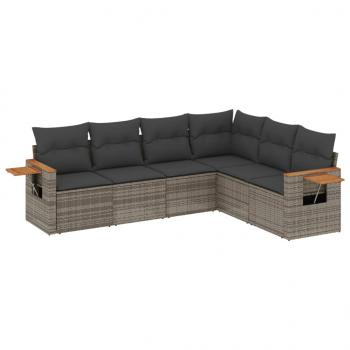 ARDEBO.de - 6-tlg. Garten-Sofagarnitur mit Kissen Grau Poly Rattan