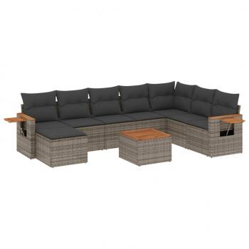 ARDEBO.de - 9-tlg. Garten-Sofagarnitur mit Kissen Grau Poly Rattan