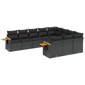 ARDEBO.de - 10-tlg. Garten-Sofagarnitur mit Kissen Schwarz Poly Rattan