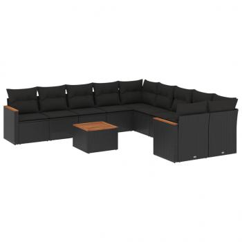 ARDEBO.de - 11-tlg. Garten-Sofagarnitur mit Kissen Schwarz Poly Rattan