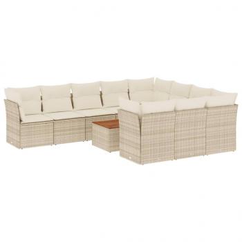 ARDEBO.de - 11-tlg. Garten-Sofagarnitur mit Kissen Beige Poly Rattan