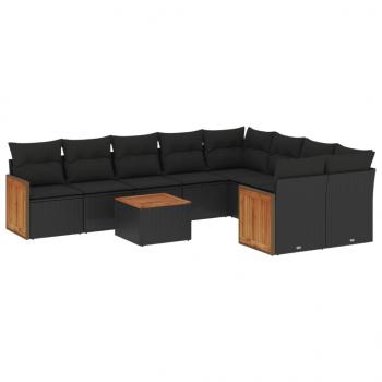 ARDEBO.de - 10-tlg. Garten-Sofagarnitur mit Kissen Schwarz Poly Rattan