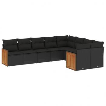 ARDEBO.de - 9-tlg. Garten-Sofagarnitur mit Kissen Schwarz Poly Rattan