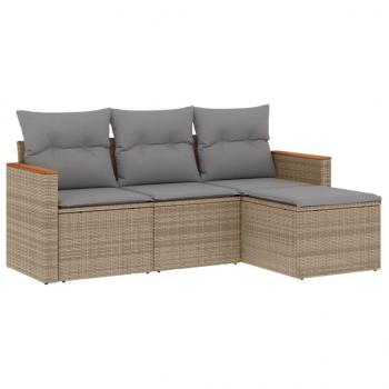 ARDEBO.de - 4-tlg. Garten-Sofagarnitur mit Kissen Beige Poly Rattan