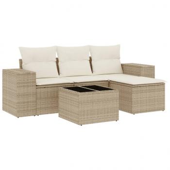 ARDEBO.de - 5-tlg. Garten-Sofagarnitur mit Kissen Beige Poly Rattan