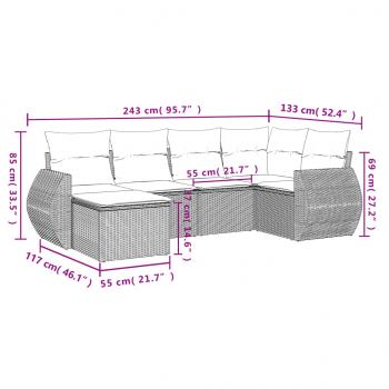 6-tlg. Garten-Sofagarnitur mit Kissen Schwarz Poly Rattan