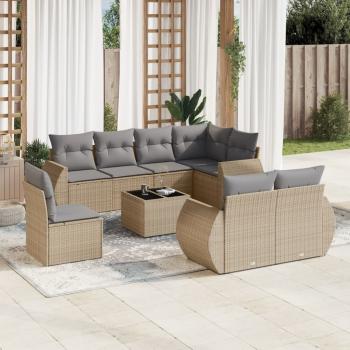 ARDEBO.de - 9-tlg. Garten-Sofagarnitur mit Kissen Beige Poly Rattan