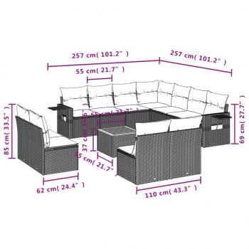 12-tlg. Garten-Sofagarnitur mit Kissen Beige Poly Rattan