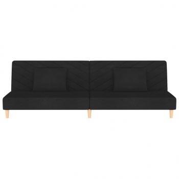 Schlafsofa 2-Sitzer mit 2 Kissen Schwarz Stoff