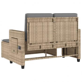 Gartenbank Verstellbar mit Kissen Beige Poly Rattan