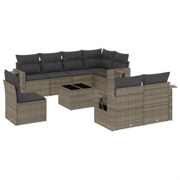 ARDEBO.de - 9-tlg. Garten-Sofagarnitur mit Kissen Grau Poly Rattan