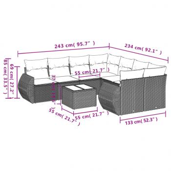 9-tlg. Garten-Sofagarnitur mit Kissen Schwarz Poly Rattan