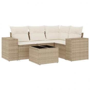 5-tlg. Garten-Sofagarnitur mit Kissen Beige Poly Rattan