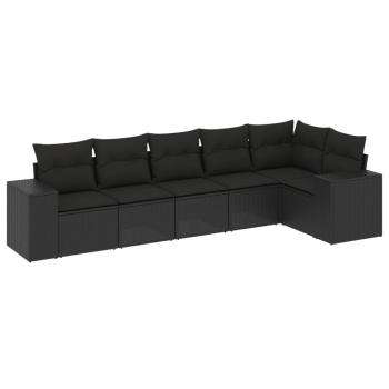 6-tlg. Garten-Sofagarnitur mit Kissen Schwarz Poly Rattan