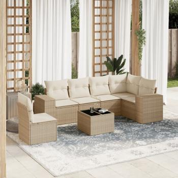 ARDEBO.de - 7-tlg. Garten-Sofagarnitur mit Kissen Beige Poly Rattan