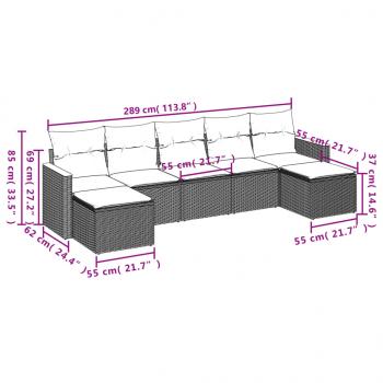 7-tlg. Garten-Sofagarnitur mit Kissen Grau Poly Rattan