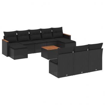 ARDEBO.de - 11-tlg. Garten-Sofagarnitur mit Kissen Schwarz Poly Rattan