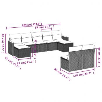 9-tlg. Garten-Sofagarnitur mit Kissen Schwarz Poly Rattan