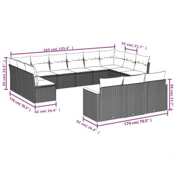 13-tlg. Garten-Sofagarnitur mit Kissen Schwarz Poly Rattan