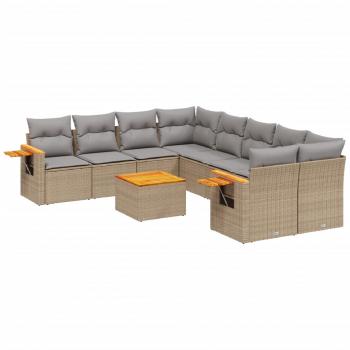 ARDEBO.de - 9-tlg. Garten-Sofagarnitur mit Kissen Beige Poly Rattan