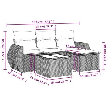 5-tlg. Garten-Sofagarnitur mit Kissen Schwarz Poly Rattan