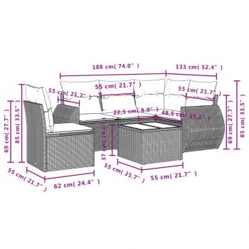 6-tlg. Garten-Sofagarnitur mit Kissen Grau Poly Rattan