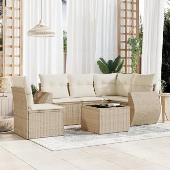 ARDEBO.de - 6-tlg. Garten-Sofagarnitur mit Kissen Beige Poly Rattan