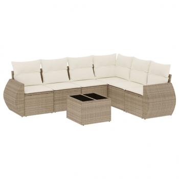 7-tlg. Garten-Sofagarnitur mit Kissen Beige Poly Rattan