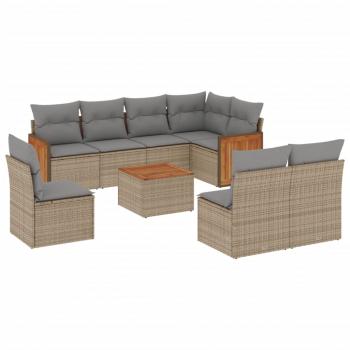 ARDEBO.de - 9-tlg. Garten-Sofagarnitur mit Kissen Beige Poly Rattan