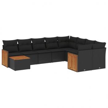 ARDEBO.de - 10-tlg. Garten-Sofagarnitur mit Kissen Schwarz Poly Rattan