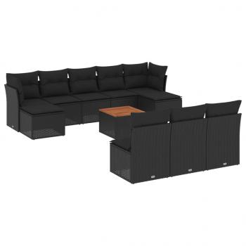 ARDEBO.de - 11-tlg. Garten-Sofagarnitur mit Kissen Schwarz Poly Rattan