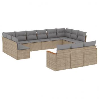 ARDEBO.de - 13-tlg. Garten-Sofagarnitur mit Kissen Beige Poly Rattan