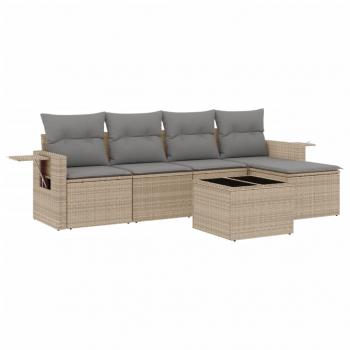 ARDEBO.de - 6-tlg. Garten-Sofagarnitur mit Kissen Beige Poly Rattan