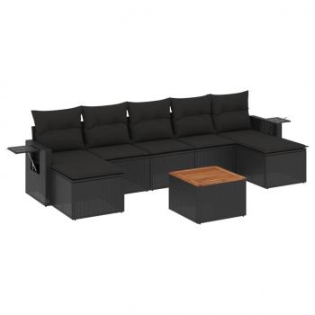 ARDEBO.de - 8-tlg. Garten-Sofagarnitur mit Kissen Schwarz Poly Rattan