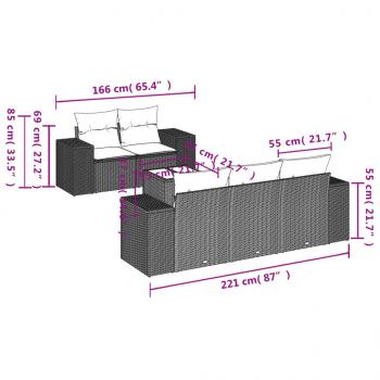 6-tlg. Garten-Sofagarnitur mit Kissen Grau Poly Rattan