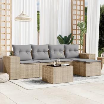 ARDEBO.de - 6-tlg. Garten-Sofagarnitur mit Kissen Beige Poly Rattan