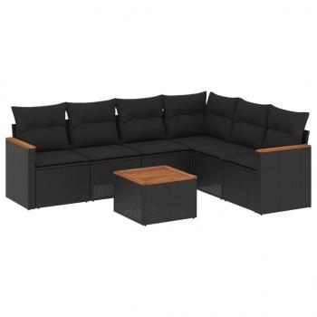 ARDEBO.de - 7-tlg. Garten-Sofagarnitur mit Kissen Schwarz Poly Rattan