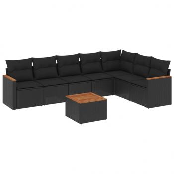 ARDEBO.de - 8-tlg. Garten-Sofagarnitur mit Kissen Schwarz Poly Rattan