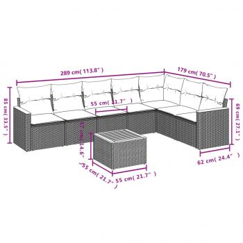 8-tlg. Garten-Sofagarnitur mit Kissen Schwarz Poly Rattan